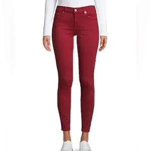 7FAM "THE MID-RISE ANKLE SKINNY" Stretch Jeans In "LIPSTICK RED"